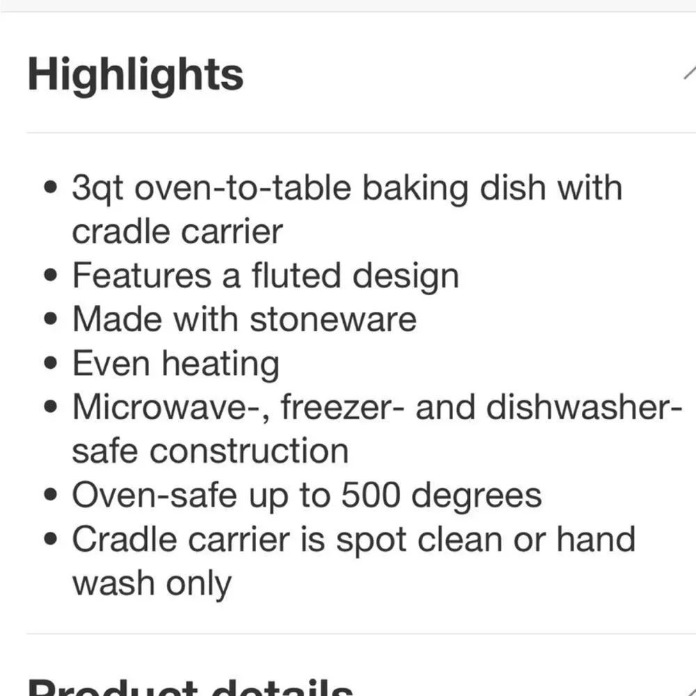 HEARTH & HAND oven to table fluted stoneware round‎ baking dish with carrier